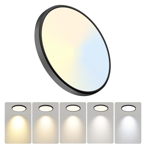 WKONCLDY 7.5Inch LED Ceiling Lights, 5 Colors Selectable (3000K/3500K/4500K/5000K/6000K) Flush Mount Ceiling Lights, Ultra Thin LED Ceiling Light Fixtures 0.87Inch for Living Room - color: Black, size: 7.5in-1Pack