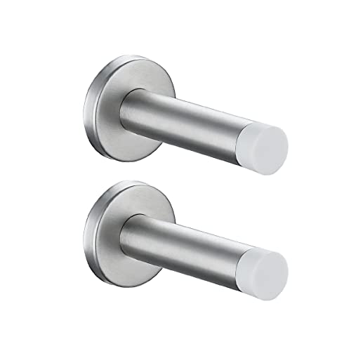 JQK Door Stopper, 304 Stainless Steel Thicken 1mm Sound Dampening Door Stop Bumper Wall Protetor 2 Pack, Brushed, DSB5-WN-P2 - color: Brushed & White Tip, size: 2 Pack