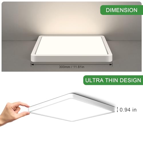 LightingWill 12Inch 24W Square LED Flush Mount Ceiling Light, 4000K Natural White LED Ceiling Lamp, Surface Mount Modern Ceiling Light Fixtures for Bedroom, Kitchen, Bathroom, Living Room, Hallways - color: Natural White, size: 12 inch White