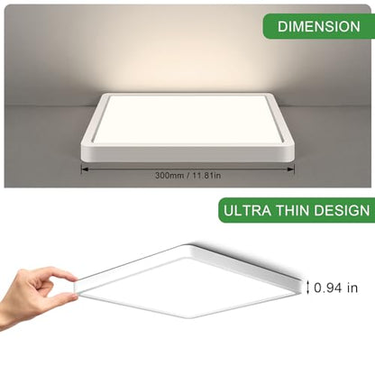 LightingWill 12Inch 24W Square LED Flush Mount Ceiling Light, 4000K Natural White LED Ceiling Lamp, Surface Mount Modern Ceiling Light Fixtures for Bedroom, Kitchen, Bathroom, Living Room, Hallways - color: Natural White, size: 12 inch White