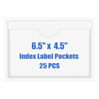 Origin-Joy 25 PCS Self-Adhesive Index Label Pockets, Clear Plastic Peel & Stick Card Holders with Top Open for Loading (6.5 x 4.5 inch) - size: 6.5 x 4.5 inch, style: Horizontal