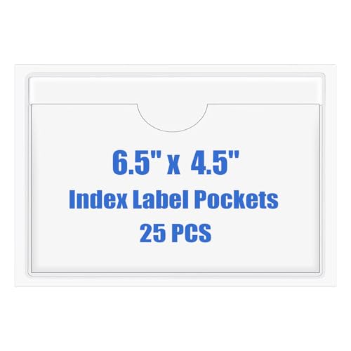 Origin-Joy 25 PCS Self-Adhesive Index Label Pockets, Clear Plastic Peel & Stick Card Holders with Top Open for Loading (6.5 x 4.5 inch) - size: 6.5 x 4.5 inch, style: Horizontal