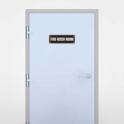 (2 Pack) Fire Riser Room Sign, Self Adhesive Rust Free and Reflective Aluminum Metal Sticker Signs for Wall and Door (9 x 3 inches, Black/White) - color: Black /White