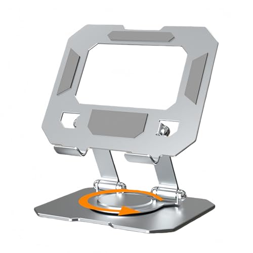 360° Rotatable Metal Tablet Stand, Adjustable Folding Desktop Stand for iPad/iPhone/Switch, Universal Use for Office/Movie/Studying/Drawing/Gaming, Silver - color: Hollow Stand - White