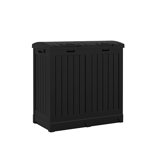 Suncast Dual 33 Gal Trash Hideaway Cabinet, Discrete Outdoor Storage - color: Black