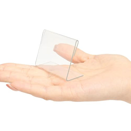 36 Mini Acrylic Sign Holder Name Card Price Tag Label Holder with 36 PCS Blank Labels Slanted L-Shape Plastic Name Card Price Card Tag Label Counter Top Stand