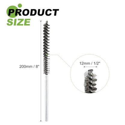 HARFINGTON 2pcs Wire Bore Brush Set 8 Inch Length 1/2 Inch Shank Stainless Steel Bristles Cleaning Brush for Clean Car Part Tube Kitchen Garage - size: 8 x 1/2 Inch