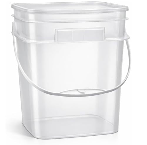 House Naturals 4 Gallon Square Food Grade Bucket Pail with Plastic Handles and Lid (Pack of 3) Made in USA containers (4G SQ Clear - Green lids) - color: 4g Sq Clear - Green Lids