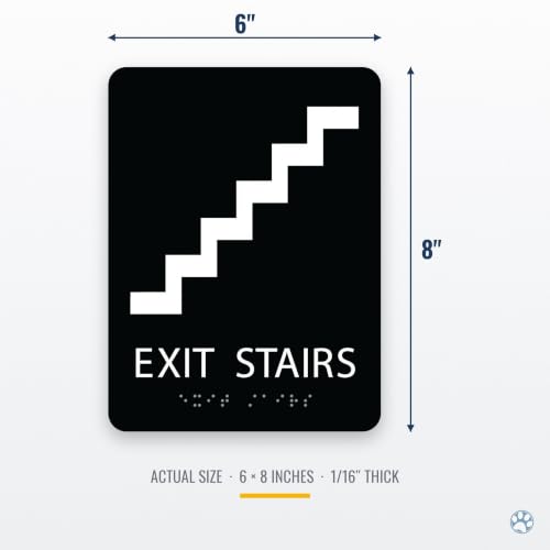 Alpha Dog Exit Stairs Sign, 8x6 ADA Braille Sign, Black - color: Black, size: Exit Stairs