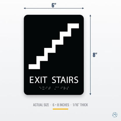 Alpha Dog Exit Stairs Sign, 8x6 ADA Braille Sign, Black - color: Black, size: Exit Stairs