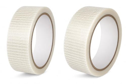 Skyhi Crossweave Reinforced Tape Set of 2, 25mm x 10m Each, Transparent Bi-Directional Filament Strapping Tape, Fiberglass Reinforced Heavy Duty Tape for Cricket Bat, Packing & Sealing
