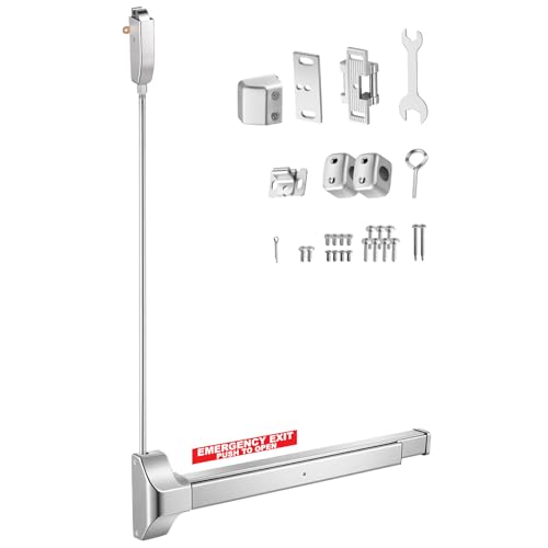 VEVOR Push Bar Panic Exit Device, 28" Stainless Steel Commercial Panic Bar for Exit Doors, Emergency Exit Door Hardware with Vertical Top Rod and Sticker, for 28"-41" Wood or Metal Door, Silver - size: 28" x 6" x 2.6"