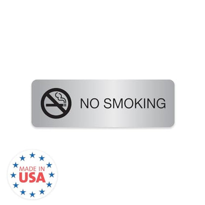 No Smoking Silver Sign/Small Business Restaurant Office School Smoking Prohibited Notice / 3" x 9" Flat Easy Adhesive Door And Wall Mount/Made In The USA - color: Silver, style: No Smoking