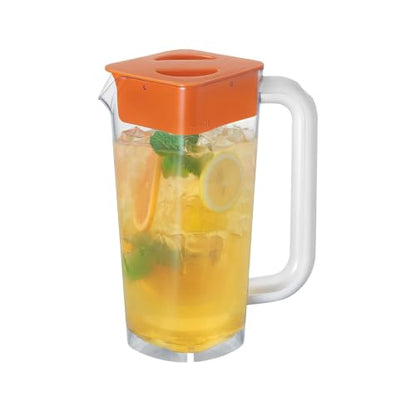 CURTA 1 Pack 2 Liters/68 oz Plastic Pitcher with Lid & Handle for Kitchen,ICED JUICE and Coffee Carafe Beverage Serveware, Acrylic Water Jug for Hot/Cold Drinks&lemonade - color: Orange