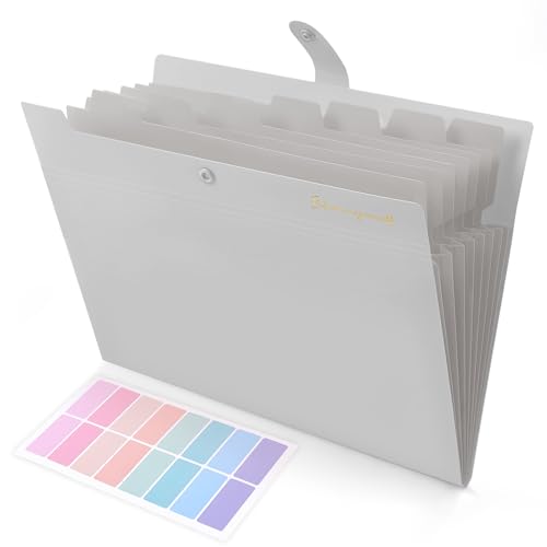 SKYDUE Expanding File Folder, Accordion File Organizer with 8 Pockets, Expandable Document Paper Receipt Holder for School Office Hospital, Letter/A4 Size Gray - color: Gray