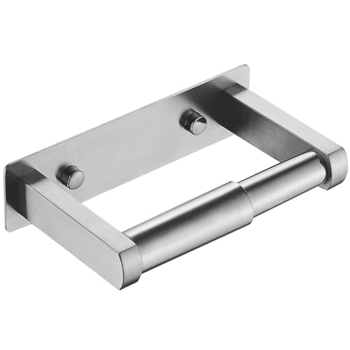 Pokim Brushed Nickel Toilet Paper Holder,Self Adhesive or Screw Wall Mount Toilet Roll Holder Stainless Steel Double Post Tissue Holder for Bathroom,Commercial Toilet Paper Dispenser - color: Brushed Nickel