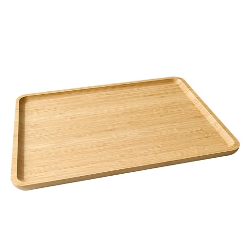 DILLMAN Bamboo Serving Tray Wooden Rectangle Dinner Food Bed Lab Tray Large - size: 15.7" x 12.8" x 0.8"