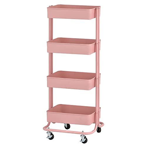 ECR4Kids 4-Tier Metal Rolling Utility Storage Cart, Multipurpose Organization, Multipurpose Organization, Pink - color: Pink