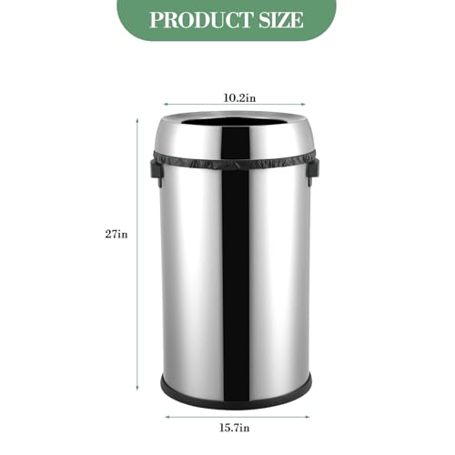 GarveeHome 65L/17 Gal Commercial Trash Can, Round Open Top Waste Bin, Large Stainless Steel Garbage Can, Outdoor Trash Bin with Wide Open and Dual Side Handle Design, for Office Bedroom Restaurant - style: Wide Open with Handle
