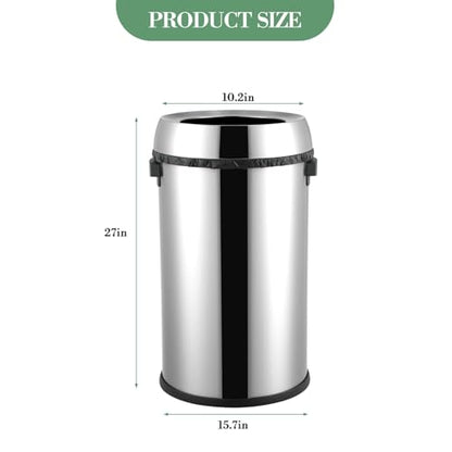 GarveeHome 65L/17 Gal Commercial Trash Can, Round Open Top Waste Bin, Large Stainless Steel Garbage Can, Outdoor Trash Bin with Wide Open and Dual Side Handle Design, for Office Bedroom Restaurant - style: Wide Open with Handle