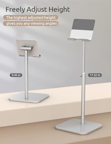 ODOSOLA Tablet Stand Height Angle Adjustable, Eye-Level Desktop iPad Stands Tablet Holder for Home Office, Cradle Dock for iPad Pro 12.9, Air Mini 4, Kindle, E-Reader, Nexus, iPhone (4-13'') Silver