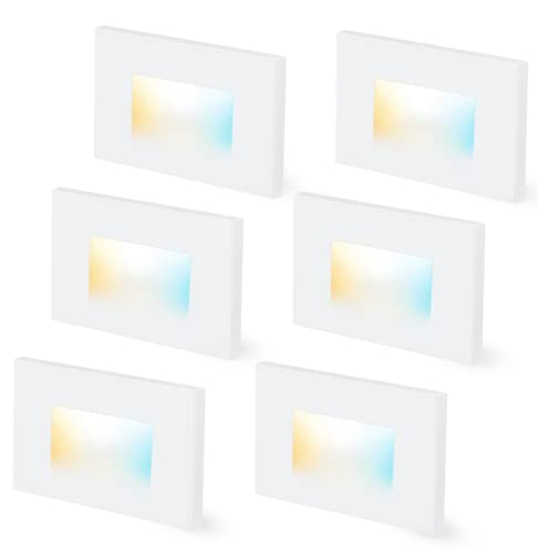 CLOUDY BAY Dimmable Upgraded 3 Color 120V LED Indoor Outdoor Step Lights,3000K/4000K/5000K 3W 100lm,Stair Light,White,6 Pack - size: 4.75 Inch | White