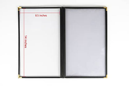 Menu Covers, Four Page, 8.5" x 14" Legal Size, Pack of 6, Black