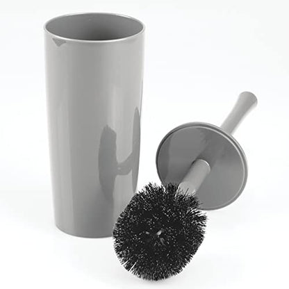 mDesign Slim Plastic Toilet Bowl Brush and Holder Set, Modern Compact Storage Organizer Cleaner Scrubber for Toilet - Heavy Duty Cleaning Plunger for Bathroom, Aura Collection - Gray