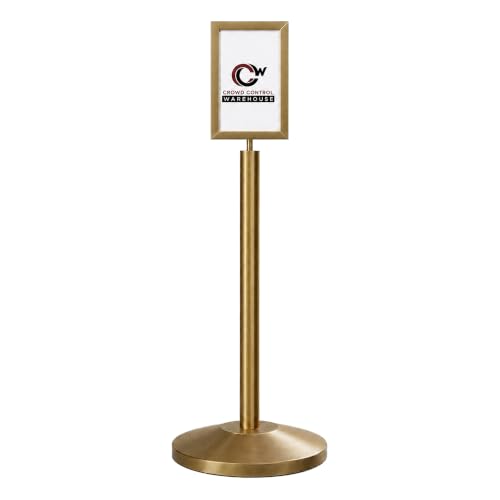 Crowd Control Warehouse CCW 7 X 11 Inch Vertical Pedestal Floor Sign Frame - color: Satin Brass, size: 7 x 11 Inch Vertical