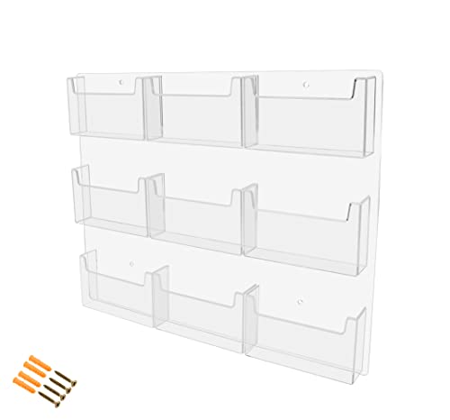 Marketing Holders Post Card Holder Acrylic 9 Pockets Holds 6" Printed Media Hanging Hardware Included Use at Travel Centers Real Estate Offices Hotels Resorts Convention Centers Eye Catching Clear - size: 20.25 x 17 inches