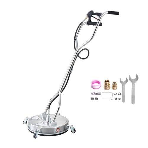 VEVOR 18 Inch Pressure Washer Surface Cleaner, 4000 PSI Stainless Steel Attachment with 4 Wheels, 2 Nozzles, 3/8 Inch Quick Connect and Dual Handle for Concrete, Patio, Sidewalk - size: 18 Inch w/ Handle & Wheels