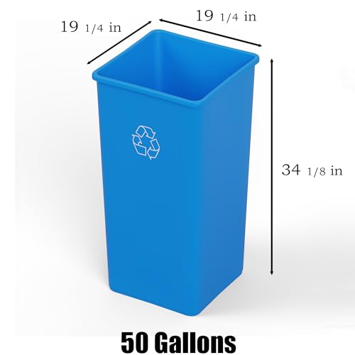 50 Gallon Blue Square Commercial Trash Garbage Can | Outdoor Office Restaurant School Kitchen - color: Blue, size: 50 Gallon, style: Trash Can