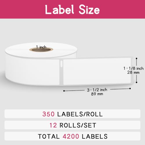 12 Rolls, 4200 Address Labels Replacement for DYMO 30252 (1-1/8" x 3-1/2") - size: 1-1/8" x 3-1/2" | 30252-12 Rolls