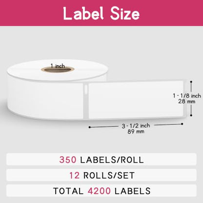 12 Rolls, 4200 Address Labels Replacement for DYMO 30252 (1-1/8" x 3-1/2") - size: 1-1/8" x 3-1/2" | 30252-12 Rolls