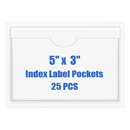 Origin-Joy 25 PCS Self-Adhesive Index Label Pockets, Clear Plastic Peel & Stick Card Holders with Top Open for Loading (5 x 3 inch) - size: 5 x 3 inch, style: Horizontal