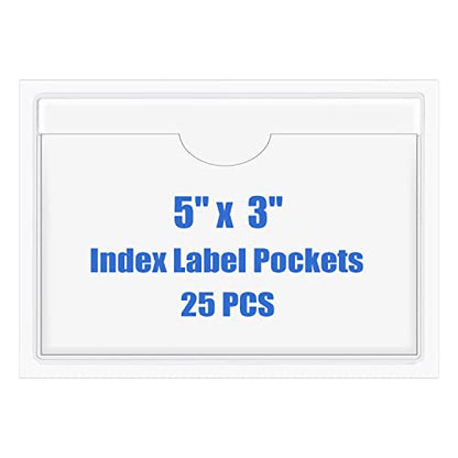 Origin-Joy 25 PCS Self-Adhesive Index Label Pockets, Clear Plastic Peel & Stick Card Holders with Top Open for Loading (5 x 3 inch) - size: 5 x 3 inch, style: Horizontal