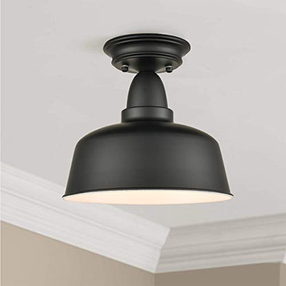 Farmhouse Industrial Semi-Flush Ceiling Light, Matte Black - color: Black