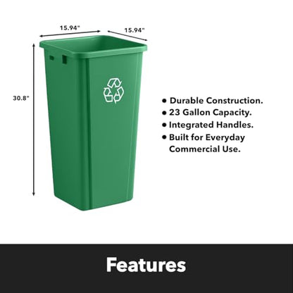 Green, 23 Gallon Square Commercial Trash Can, Heavy-Duty Garbage Can, Industrial Trash Bin for Restaurants/Commercial Facilities/Warehouses - color: Green, size: 23 Gallon