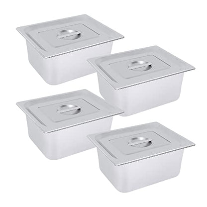 4 Pack Stainless Steel Hotel Pans, Half Size 6" Deep Commercial Food Pans With Lid Catering Food Storage Metal Pan Chafing Dishes Dinner Buffet Server for Food Prep Restaurant (12.8" x 10.4" x 6") - size: 12.8" x 10.4" x 6"