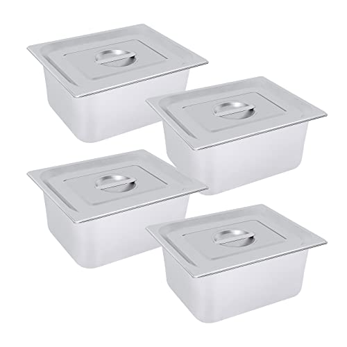 4 Pack Stainless Steel Hotel Pans, Half Size 6" Deep Commercial Food Pans With Lid Catering Food Storage Metal Pan Chafing Dishes Dinner Buffet Server for Food Prep Restaurant (12.8" x 10.4" x 6") - size: 12.8" x 10.4" x 6"
