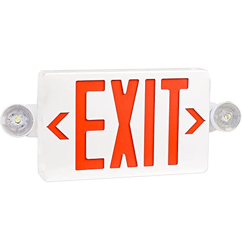LED Exit Sign Combo with Emergency Lights, Battery Backup, Hardwired - size: 1 Pack