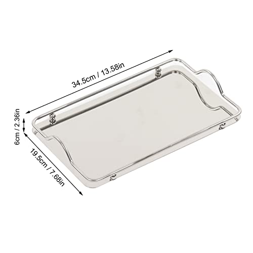 Stainless Steel Rectangle Tray, Bathroom Clutter Serving Platter with Handles for Jewelry, Perfume, Vanity, Serving, Reflective Finish