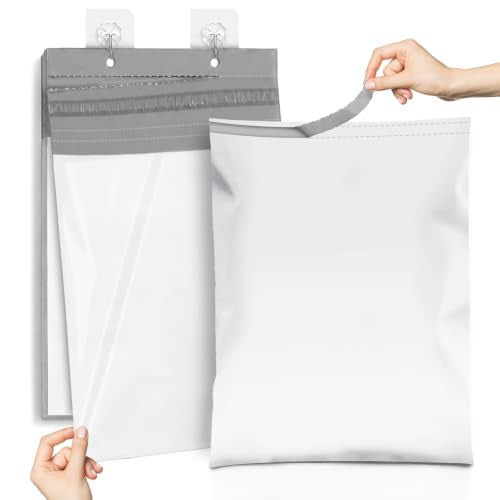 Fuxury Poly Mailers 12x15.5 300PC (Upgraded Version) Shipping Bags for Clothing with Easy-Open Tear Strip & Hangable for Easy Use, Self-Seal Shipping Envelopes Mailing Bags for Small Business in White - color: White, size: 12x15.5" 300pcs (Upgraded Versio