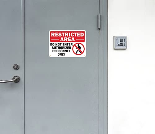 Restricted Area Do Not Enter Authorized Personnel Only Sign - 2 Pack - 10 x 7 Inches Rust Free .040 Aluminum - UV Protected, Waterproof, Weatherproof and Fade Resistant - 4 Pre-drilled Holes - color: Red - 10" x 7" - 2 Pack