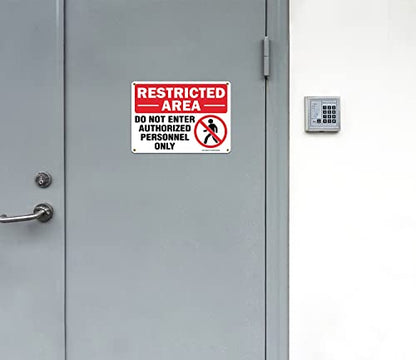 Restricted Area Do Not Enter Authorized Personnel Only Sign - 2 Pack - 10 x 7 Inches Rust Free .040 Aluminum - UV Protected, Waterproof, Weatherproof and Fade Resistant - 4 Pre-drilled Holes - color: Red - 10" x 7" - 2 Pack