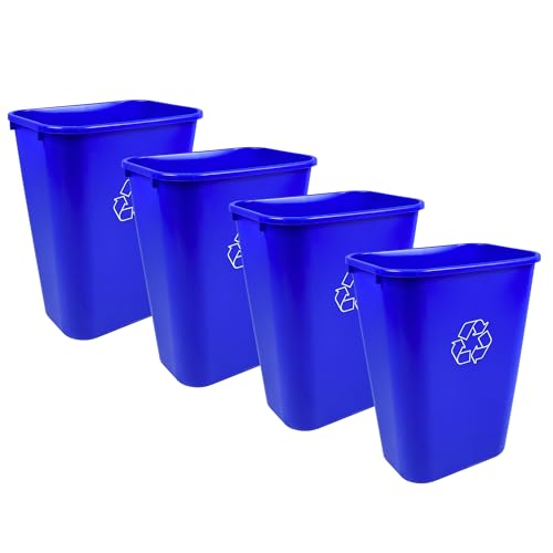 10 Gallon Blue Recycling Wastebasket Bin Plastic Trash Can | 4 PACK - size: 10 Gallon