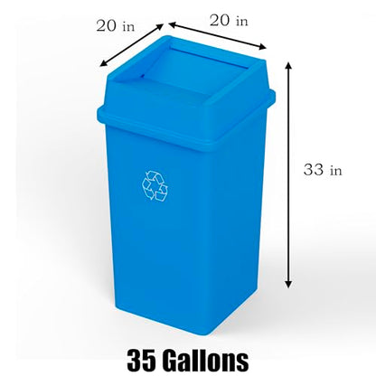 35 Gallon Blue Square Commercial Trash Garbage Can with Lid | Outdoor Office Restaurant School Kitchen - color: Blue, size: 35 Gallon, style: Trash Can with Lid