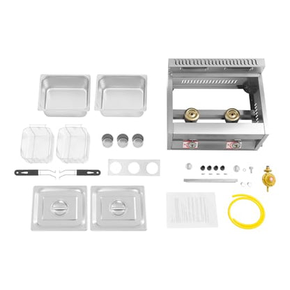 Commercial Deep Fryer, Dual Tank Countertop Fryer with Independent Temperature Control & Detachable Side Condiment Cups Stainless Steel Oil Fryer for Restaurants Supermarkets Fast Food Stalls