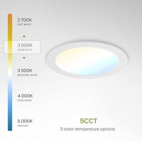 ASD 6 Pack LED Recessed Lighting 6 Inch 12W, 5 CCT 2700K-5000K CRI90+, IC Rated Ultra Thin Dimmable Ceiling Lights with J Box, Canless Wafer Downlight, Round Slim Panel Light, Energy Star ETL, White - color: White, size: 6 Inch 6 Pack