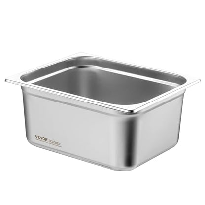 VEVOR 6 Pack Stainless Steel Hotel Pans - 1/2 Size 6-Inch Deep 0.8mm Thick Anti-Jam Commercial Food Pans for Steam Tables, Restaurants, Catering & Industrial Use - size: 1/2 Size, style: 6 Inch Deep Thickened